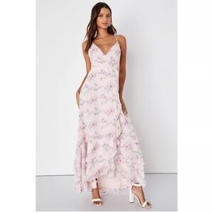 Lula’s In Love Forever Pink Floral Maxi Dress SZ S New
